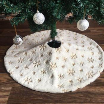 Snowflake Embroidered Faux Fur Tree Skirt with Silver Sequins