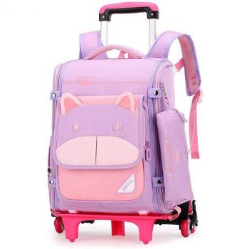 Mochila con ruedas para niños, color azul y rosa, desmontable, incluye estuche de lápices