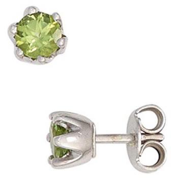 Rhodinierte Ohrstecker aus 925 Sterling Silber mit 2 Peridote in Grün