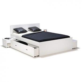 Lit XENIA 160x200 + 2 chevets + 2 tiroirs blanc