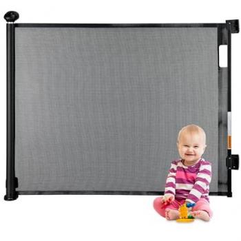 Barrera de Seguridad para Escaleras, Valla Extensible para Niños y Perros, Malla Bebés, Apertura 70-140 cm, Color Negro
