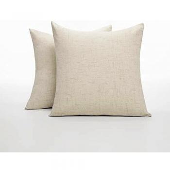 Duo di Cuscini da Divano in Finto Lino – Copricuscino Quadrato 55x55 cm, Crema Scuro