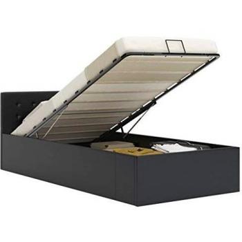 Cama de cuero sintético negro con sistema hidráulico 100x200 cm