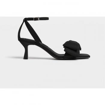 Stradivarius Elegant Black Bow Detailed Heeled Sandals