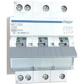 Disjoncteur 3P+N 6‑10 kA courbe C 32 A 3 modules