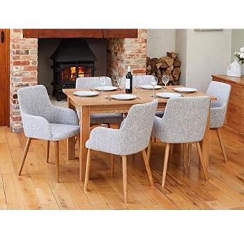 Elegant Oak Dining Table & 6 Light Grey Chairs – Baumhaus Design