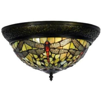 Tiffany Deckenlicht „Grüner Libellenkreis“ 19×38 cm