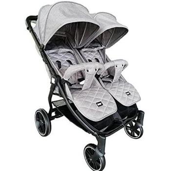 Kikkaboo Zwillingskinderwagen Happy 2, mit Regenschutz und Fußsack, gefedert hellgrau