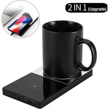 10W Wireless Charging Pad and Mug Warmer Combo with Mirror for Coffee