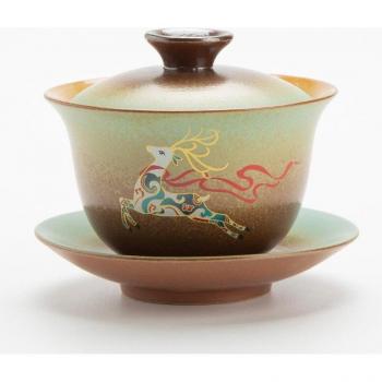 Ceramic Sancai Tea Bowl 180ml with Cover and Plate