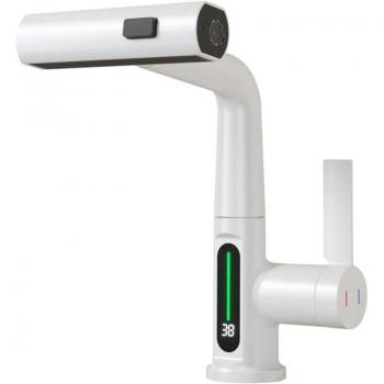 Ausziehbarer LED-Badewasserhahn – 3‑Modus mit Waschtischarmatur, weiß