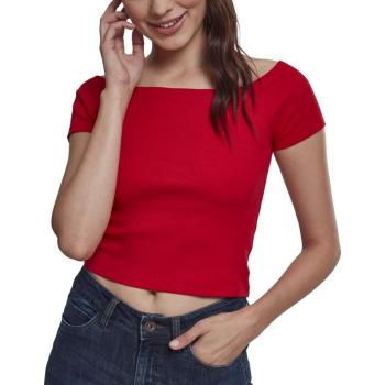 Urban Classics Damen Ladies Off Shoulder Rib Tee T-Shirt, Rot