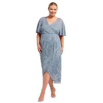 Royal Blue Embellished Wrap Midi Dress for Women