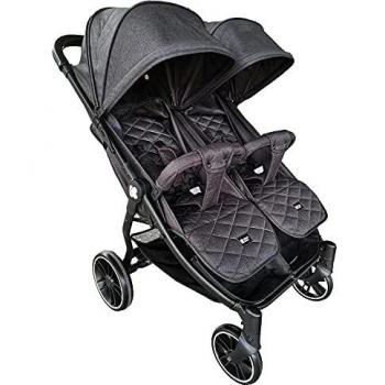 Kikkaboo Zwillingskinderwagen Happy 2, gefedert, faltbar, schwarz, mit Fußsack und Regenschutz