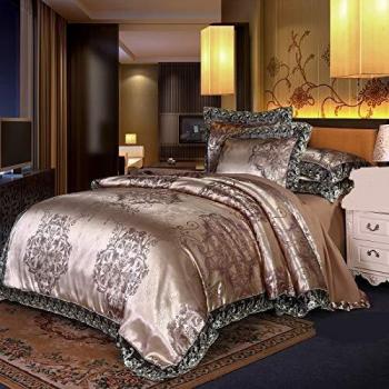Beyeutao Lace Jacquard Duvet Cover Set, Champagne Gold, King