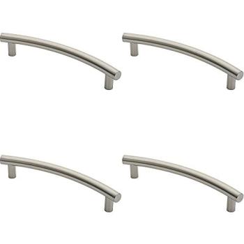 4x Curved T-Bar Door Pull Handle Set, 420×30 mm, 350 mm Fixed Centers, Stainless Steel