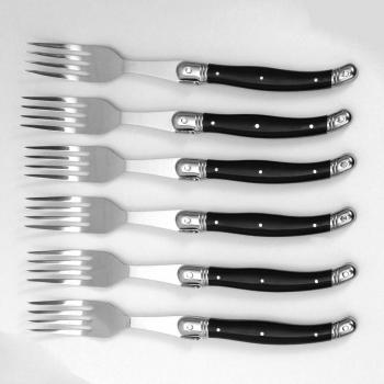 Cubiertos para carne de 6 piezas de acero inoxidable Laguiole completo, mango negro de ABS