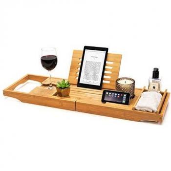 Serenity Spa Bamboo Bath Tray & Wine Glass Holder