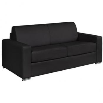Sofá cama negro de cuero de búfalo, 3 plazas, 140 cm + colchón 14 cm