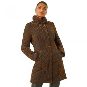 Women's Roman Flock Detail Soft Padded Coat – Brown (Size 12)