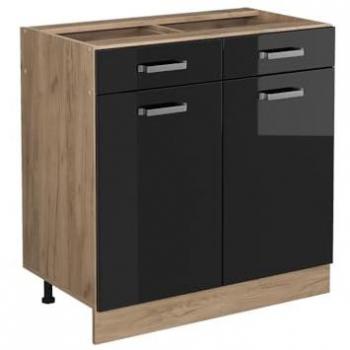 Meuble de cuisine bas R-Line, Noir haute brillance, 80 cm sans plan de travail