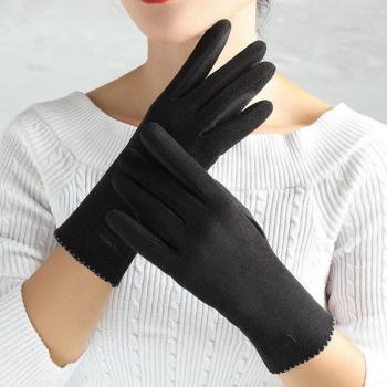 Gants femme hiver en daim avec chauffe-mains G027