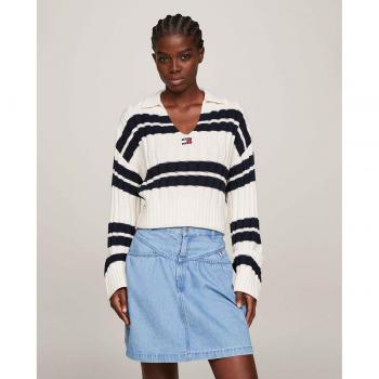 Top Écru à Rayures avec Col en V Tommy Jeans