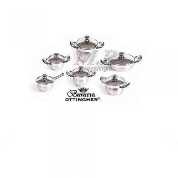 Bavaria Ottinger Set di Pentole 12 pezzi Inox 18/10, Bombato e Satinato, Silhouette New Curved Design