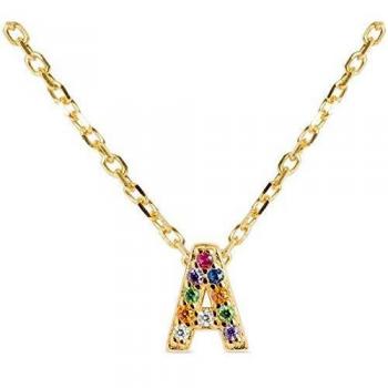 Collar Luxenter Alphabet de Plata Ley 925 con Colgante Letra A y Circonitas Multicolor