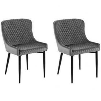 Set of 2 Grey Velvet Side Chairs