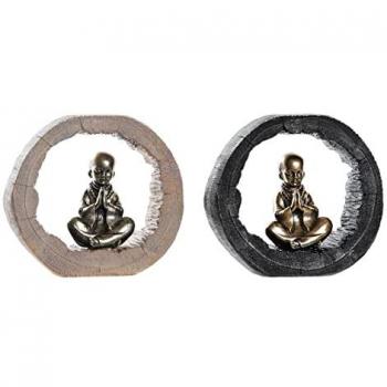 Figurine 3D Moine Oriental – Noir Doré, 20,8 × 6,5 × 18,5 cm (Ensemble de 2)