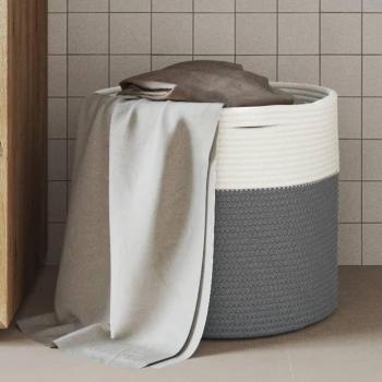 VIDAXL Cestino Portaoggetti Grigio e Bianco Ø40x35 cm in Cotone