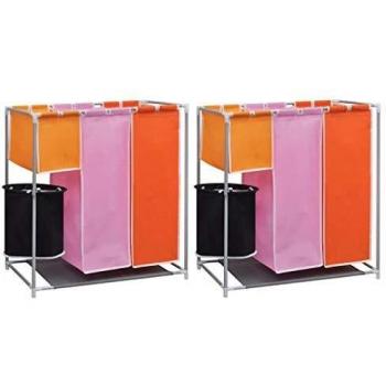 VidaXL 3-Section Laundry Organizer with 2 Hampers and a Washing Bin