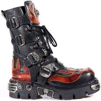 New Rock M-107-S1 Unisex Black Leather Biker Skull Boots