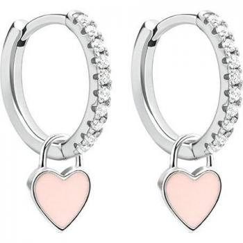 Arete de aro plata esterlina 925 niñas con corazón esmaltado colores neón dorado plateado
