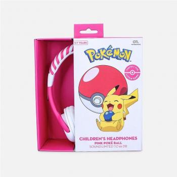 Auriculares Infantiles con Diseño de Pokeball Rosa de Pokémon (Tamaño y Volumen Limitados)