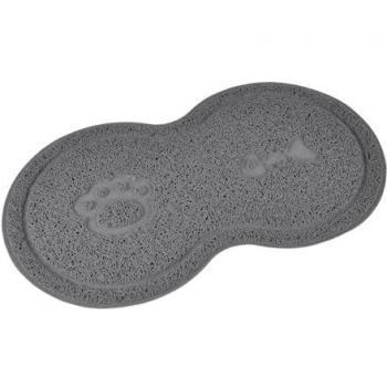 Tapis à deux gamelles gris pour animaux