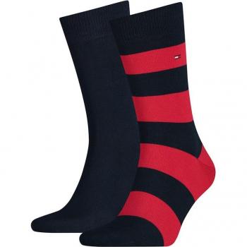 Tommy Hilfiger Men's 2-Pack Rugby Stripe Socks, Red/Blue