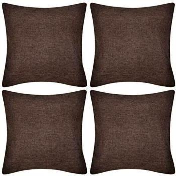 Brown Linen‑Pattern Pillow Cases, 4 Pack, 40x40cm