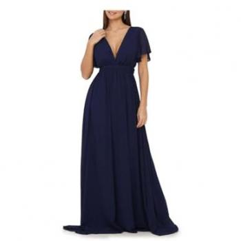 Robe Bleu Profond à Manches Aériennes