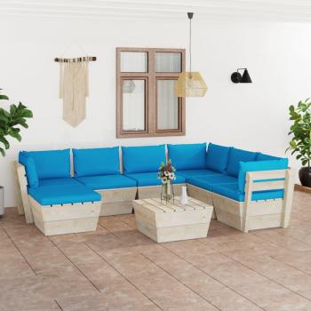 Set Divani da Giardino in Pallet con Cuscini 8 pezzi in Legno di Abete