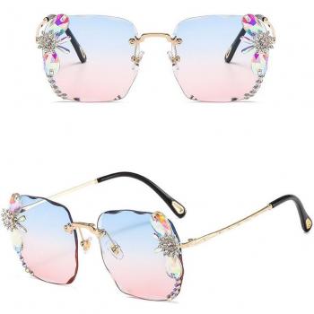 Rimless Luxury Sunglasses with Rhinestones for Women