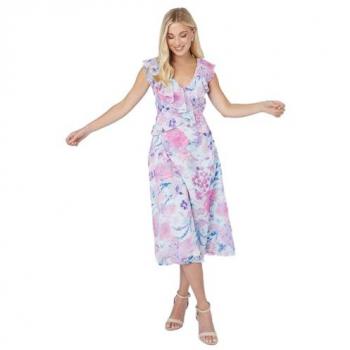 Lilac Petite Floral Dobby Ruffle Midi Dress for Women