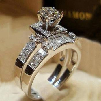Milangirl set de anillos de boda y compromiso con circón brillante