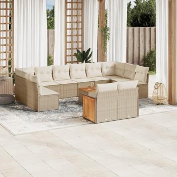 Salon de jardin avec coussins 13 pcs en résine tressée beige