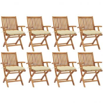 Klappbare Gartenstühle-Set Teakholz mit Kissen 8 Stk