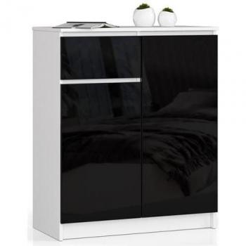 Commode Pratique AKORD K80 80 cm 2 portes 1 tiroir Noir Brillant