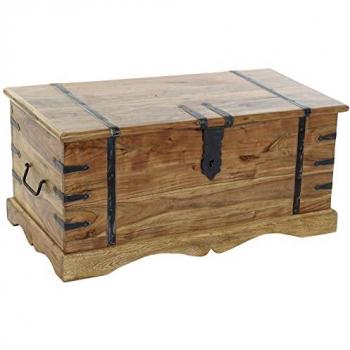 Coffre en bois d'acacia à finition nature – 90 cm × 40 cm × 40 cm, modèle PEGANE