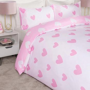 Dreamscene Heart Print Duvet Cover Set, Pink
