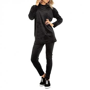 Ital-Design Damen Freizeitanzug mit Kapuze Schwarz